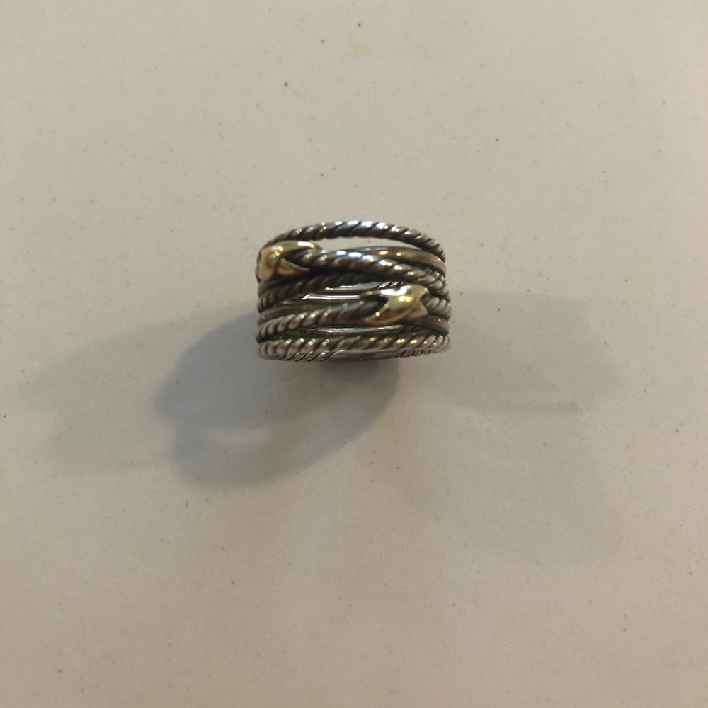David Yurman Two-Tone Twisted Cable Multi-Band Ring with Gold Accents size 7